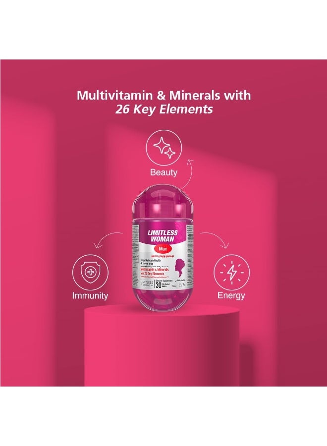 LIMITLESS Woman Max Women’s Multivitamin, 26 Essential Vitamins & Minerals, With Biotin, Iron & Vitamin C, Beauty, Energy & Immune Support, 30 Tablets - Image 5